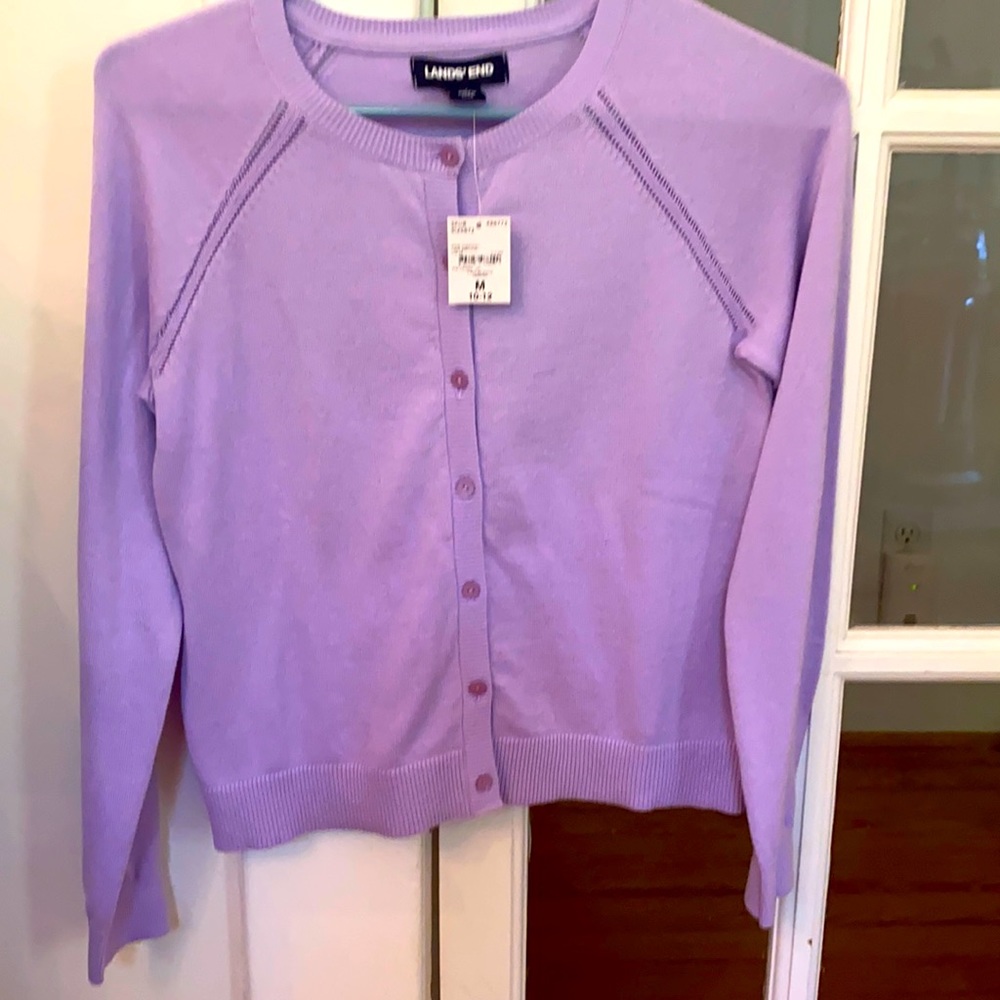 Lands’ End girls purple cardigan